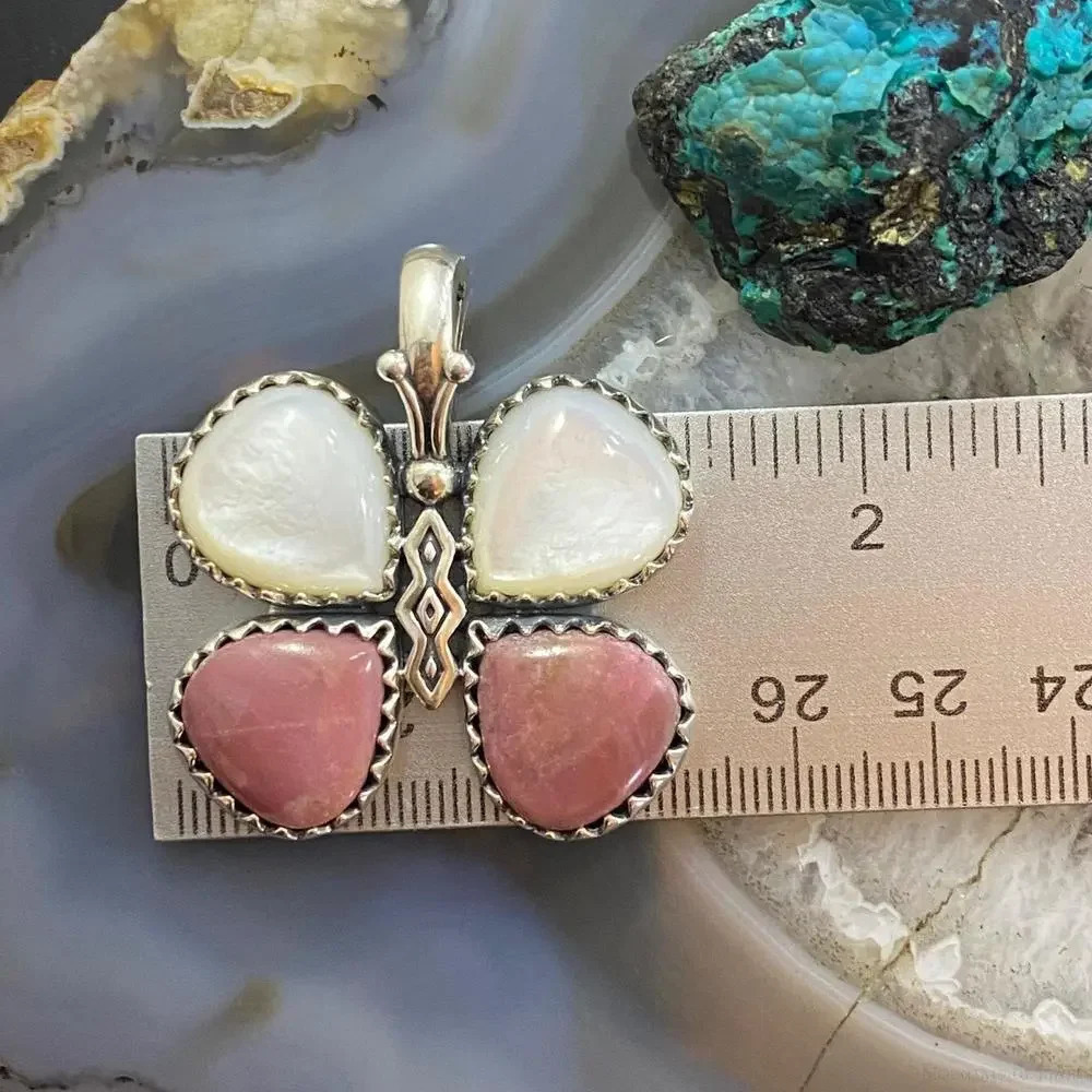 Carolyn Pollack Southwestern Style Sterling Mother of Pearl & Rhodonite Pendant - Picture 9 of 10